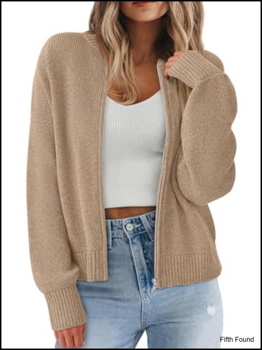Chunky Knit Zipper Cardigan Sweater Women's Open Front Zip Up